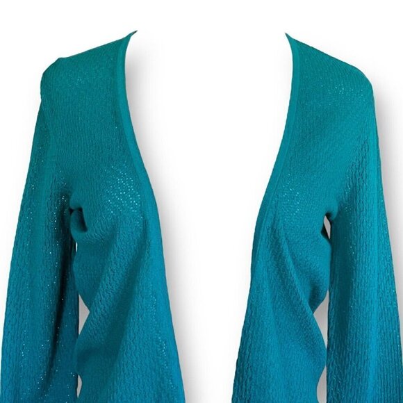 J Jill Womens Cardigan XS Teal Cotton Open Front Knit 3/4 Sleeve Spring Sweater - Picture 2 of 5